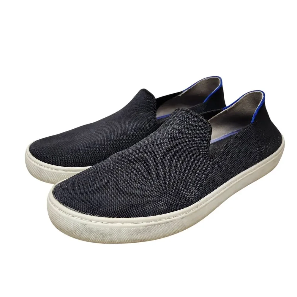 Rothy's The Original Slip On Sneaker Womens 9 Black Blue Stripe Casual Travel